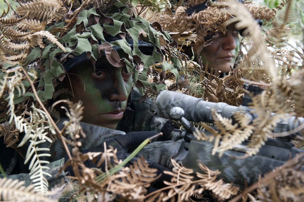 TIGRES commandos demonstrate their camouflage skills in Honduras Canvas Art - Stocktrek Images (34 x 23)