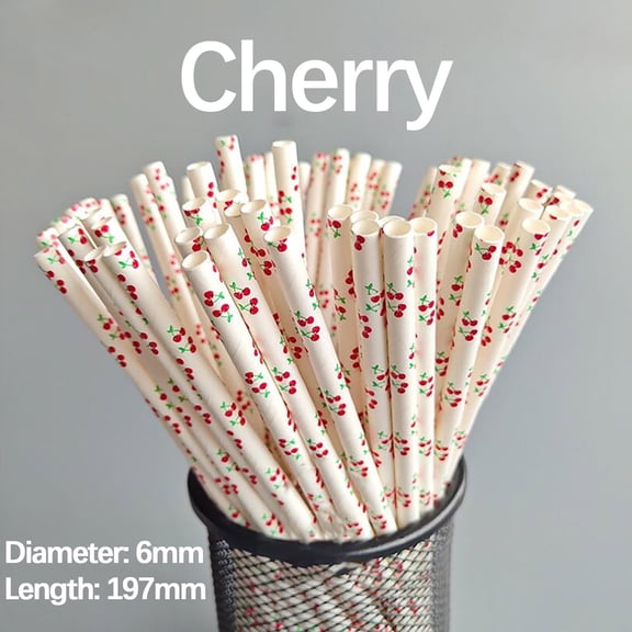 TIHLMK 100Pcs Paper Straws Fruit Pattern Biodegradable Drinking Straws Hawaiian Cocktail Summer Party Supplies