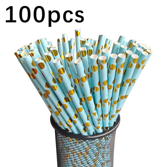 TIHLMK 100Pcs Rose Gold Paper Straws Polka Dot Foil Biodegradable Drinking Straws Non-toxic BPA-free