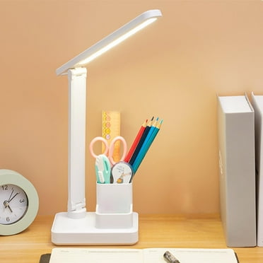 TIHLMK 3 Level Lights LED Desk Lamp with Pen Holder Eye Caring Dimmable Table Lamp Foldable Rechargeable Reading Light Reading Lamp White