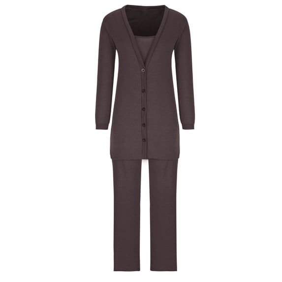 TIHLMK 3 Piece Outfits for Women Women's Casual Fashion Flannel Solid Color Buttons V-Neck Long Sleeve Coat Vest Pants Three Piece Set Gifts for Women