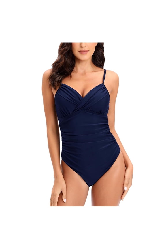 Bathing Suit for Women Women Sexy Solid With Chest Pad Without Underwire Bikini Deep V One-piece Swimsuit Gift for Women