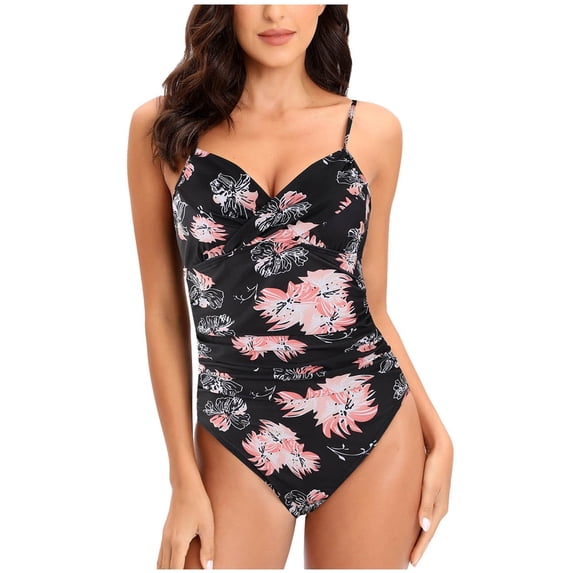 TIHLMK Bathing Suit for Women Women Sexy Solid With Chest Pad Without Underwire Bikini Deep V One-piece Swimsuit Gift for Women