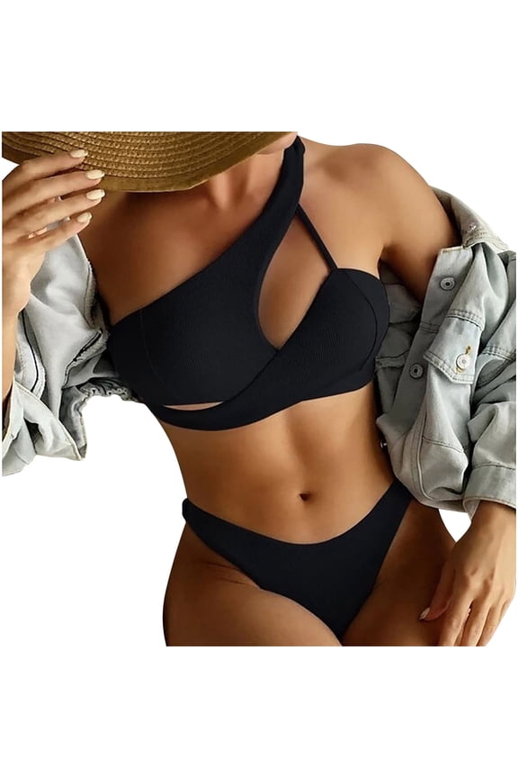 Bathing Suit for Women Womens Solid Two Piece Bikini Push-Up Pad Swimwear Swimsuit Beachwear Set Gift for Women