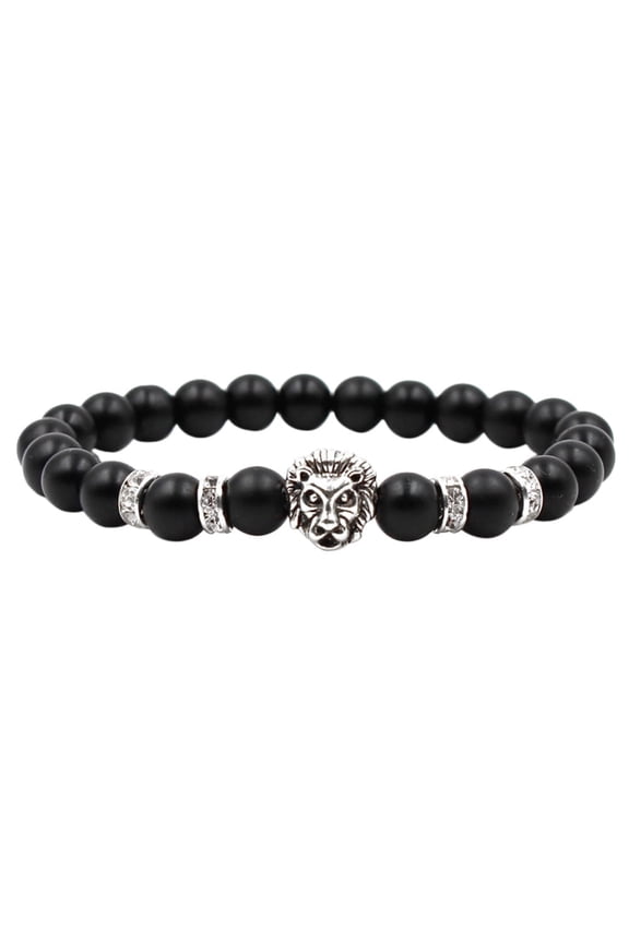 Beaded Bracelets Simple Black Scrub Ancient Silver Panther Lion Head Stretch Bracelets