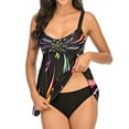 thumbnail image 1 of TIHLMK Plus Size Women's Print Tankini Swimsuit with Padded Bra – Stretchy Nylon Spandex Blend, Retro Modest Coverage for Beach, Pool, Vacation | Comfortable & Breathable​​, 1 of 8
