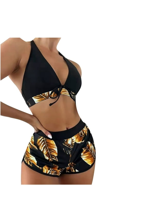 Bikini Sets for Women Ladies Cross Sling High Waist Shorts 3-piece Swimsuit Split