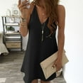 thumbnail image 1 of TIHLMK Black Dress Fashion Women Casual V-Neck Sleeveless Swing Solid Loose Sling Dress, 1 of 6