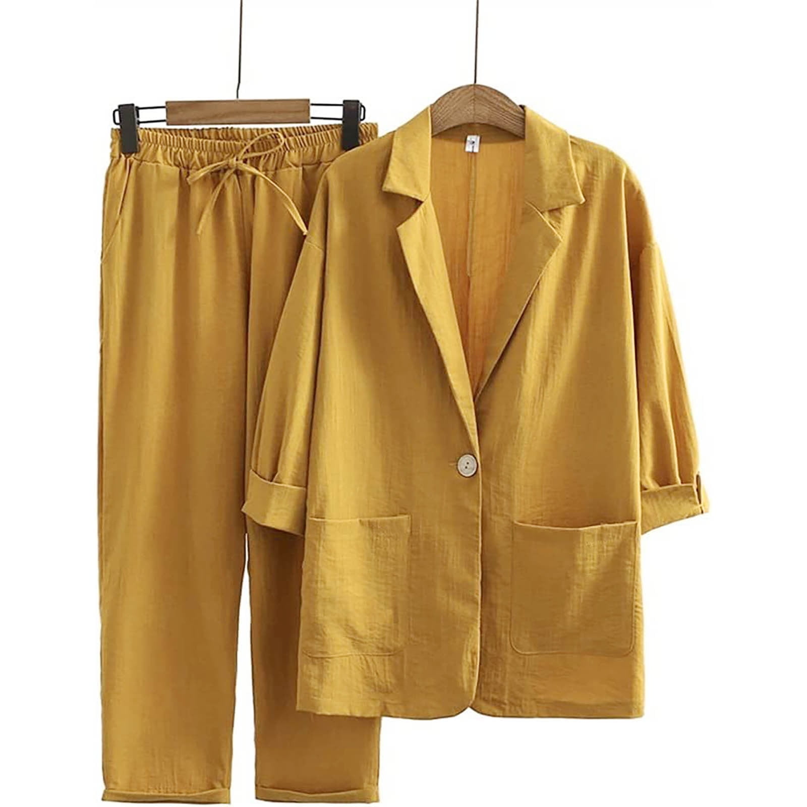 M Collection 2pc Pant Suit Women Size 8 Button-Down Blazer Elastic Waist  Pants