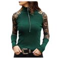 thumbnail image 1 of TIHLMK Blouses Shirts Women's Fashion Stitching Lace Zipper Long Sleeve Solid Color Pullover Tops Green, 1 of 5