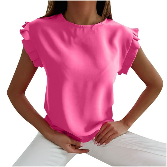 TIHLMK Blouses for Women Fashion Fashion Women Summer Casual Round-Neck Short Sleeve Pullove Solid Blouse T-Shirt Hot Pink