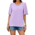 thumbnail image 1 of TIHLMK Blouses for Women Fashion Women Summer Solid Color V-Neck Short Sleeve Loose Tops Shirts Blouses Pullovers Purple, 1 of 1