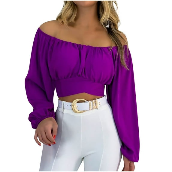 TIHLMK Blouses for Women Women's Casual Fashion Summer T-neck Puff Sleeve Solid Color Shirt Top Blouse Gifts for Women