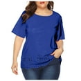 thumbnail image 1 of TIHLMK Blouses for Women Women's Tops Large Solid Color Short Sleeve Round Neck Shirt Tops Blue, 1 of 6
