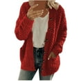 thumbnail image 1 of TIHLMK Cardigan Sweater Coat Women Casual Plus Size Plush Sweater Pockets Outerwear Buttons Cardigan Coat Red, 1 of 8