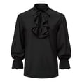 thumbnail image 1 of TIHLMK Casual Blouse Men Casual Fashion Pullover Long Sleeve Stand Collar Ruffled Renaissance Shirt Steampunk Trumpet Sleeve Top Black, 1 of 9