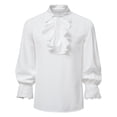 thumbnail image 1 of TIHLMK Casual Blouse Men Casual Fashion Pullover Long Sleeve Stand Collar Ruffled Renaissance Shirt Steampunk Trumpet Sleeve Top White, 1 of 9
