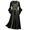 thumbnail image 1 of TIHLMK Casual Dress Women's Square Collar Patchwork Bandage Long Sleeve Robe Long Dress Black, 1 of 7