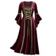 thumbnail image 1 of TIHLMK Casual Dress Women's Square Collar Patchwork Bandage Long Sleeve Robe Long Dress Wine, 1 of 6