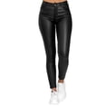 thumbnail image 1 of TIHLMK Casual Pants Fashion Women Solid Casual Pockets Button High Waist Faux Leather Long Pants Black, 1 of 4