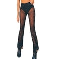 thumbnail image 1 of TIHLMK Casual Pants Women's Sexy Net Yarn Perspective Solid High Waisted Flare Workout Trousers Pants Black, 1 of 9