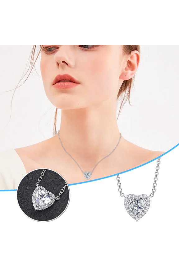 Crystal Necklace for Women Ladies Love Diamond Eternal Crystal Clavicle Heart Pendant Gemstone Necklace
