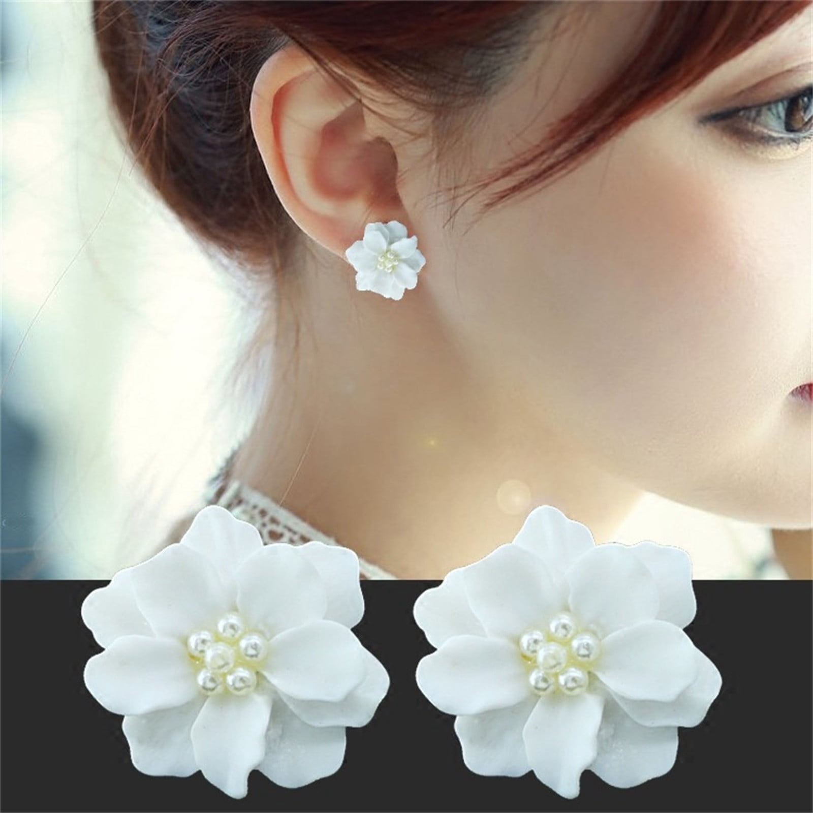 Lily Pearl Earrings For Women – 925 Sterling Silver Flower Studs With Diamonds