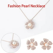 TIHLMK Deals Clearance Initial Necklaces for Women New Design Flower Pearl Diamond Rose Gold Flower Ladies Jewelry Set
