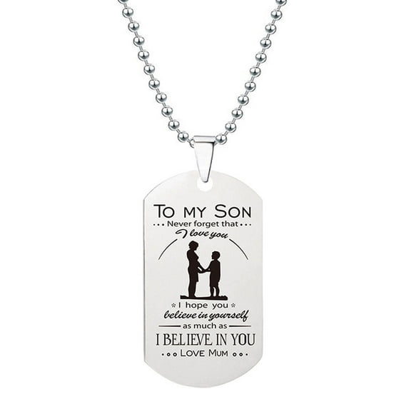 TIHLMK Necklaces for Teen Stainless Steel Tag Necklace Family Friend Gift Unisex,Always Remember You Are Braver Than You Father Mom To Son Daughter-Chain Pendant