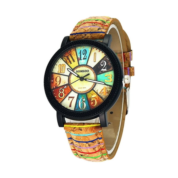 TIHLMK New Vintage Quartz Watches for Women Casual Watches with Multicolour Pattern Leather Band Women's Gifts Valentine's Day Gift