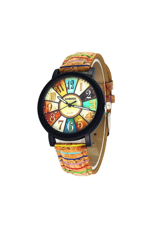New Vintage Quartz Watches for Women Casual Watches with Multicolour Pattern Leather Band Women's Gifts Valentine's Day Gift