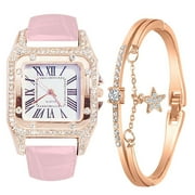 TIHLMK Deals Clearance Watch for Women Watches Bracelet Set Flowers Ladies Bracelet Watch Casual Leather Quartz