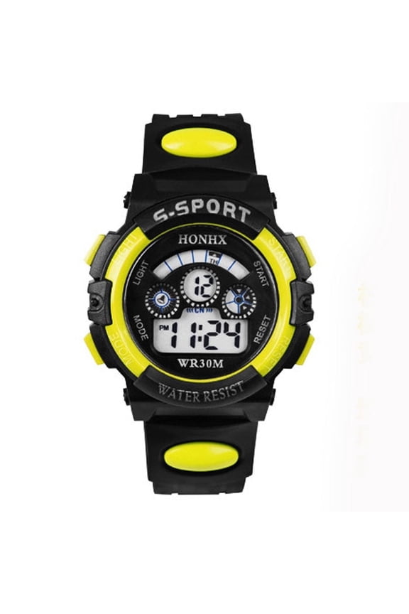 Watch for Youngster Waterproof Digital Led Quartz Alarm Date Sports Wrist Watch Yellow