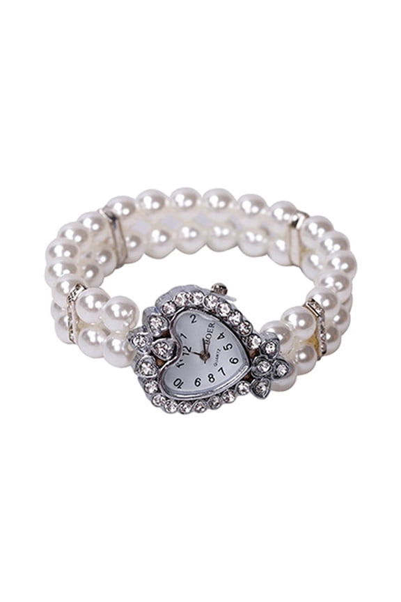 Watches for Women Quartz Watch with Imitation Pearl Strap Heart Shaped Watch Dial Women's Wristwatch Woens Gift Valentine's Day Gift