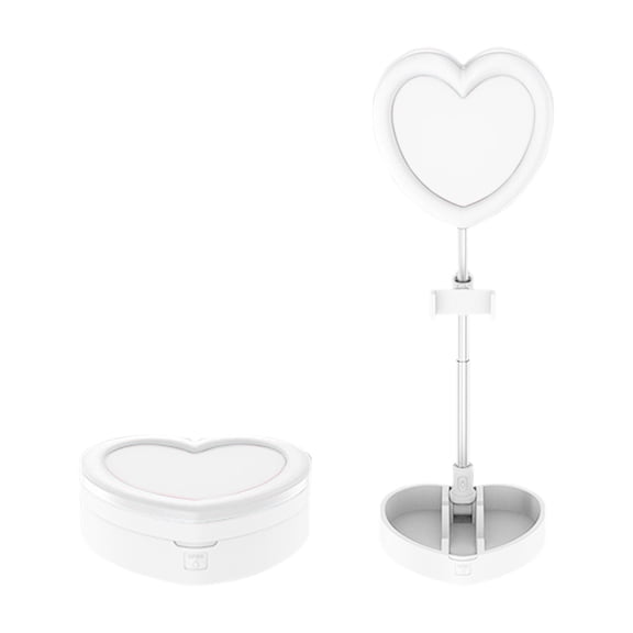 TIHLMK Desktop Selfie Light with Stand and Phone Holder Dimmable Heart-Shaped LED Light for Video Shooting/Streaming/Makeup Table Lamp White