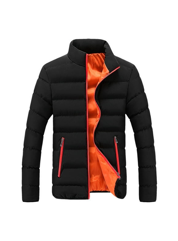 TIHLMK Down Jacket Men Sales Clearance Men's Winter Warm Slim Fit Packable Lightweight Puffer Jacket Casual Bubble Coat for Men Outerwear Orange