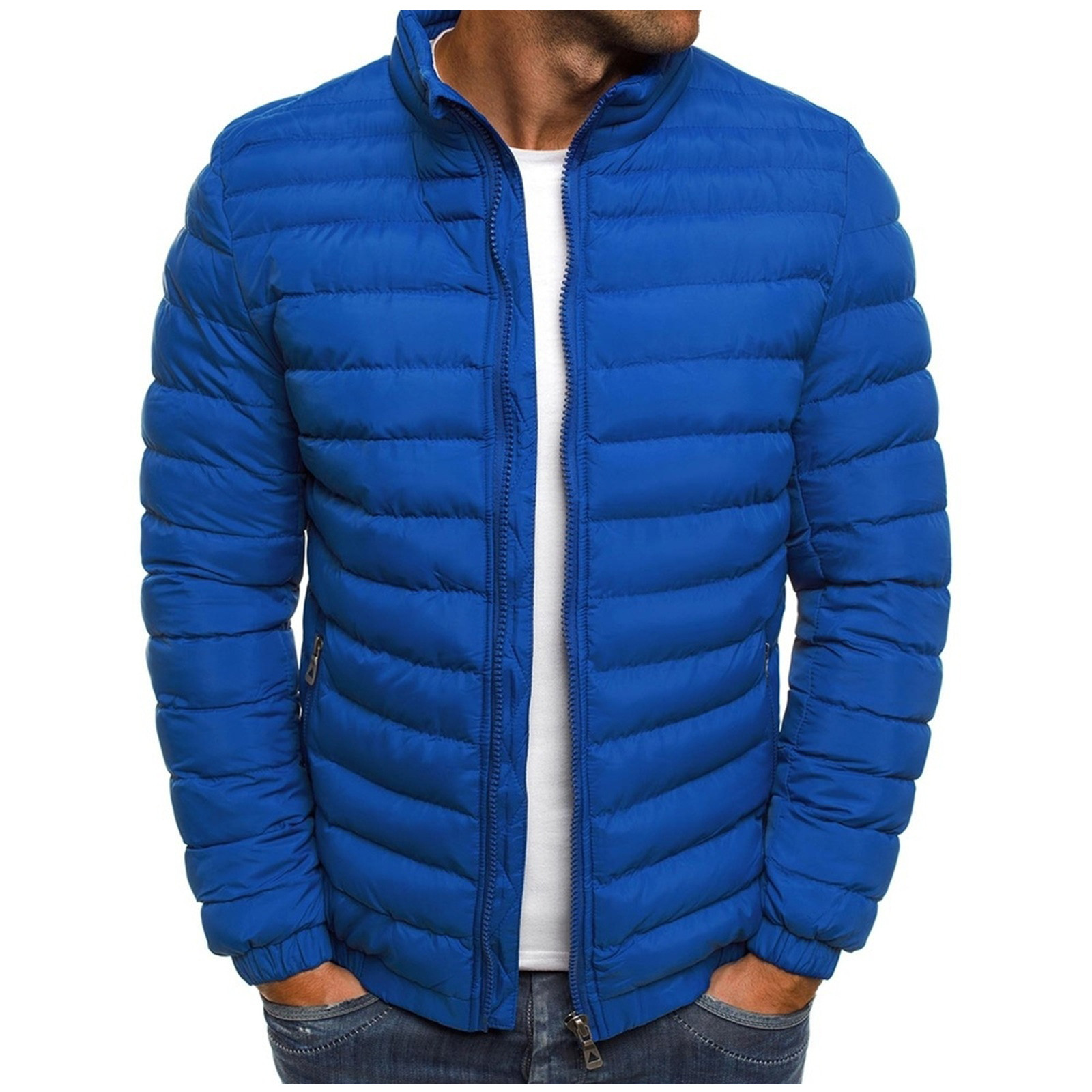 TIHLMK Down Jacket Sales Clearance Men's Solid Color Jacket Cotton Padded Jacket Fashion Cotton Padded Jacket Men's Warm Cotton Padded Jacket Blue - image 1 of 3