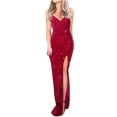 thumbnail image 1 of TIHLMK Dresses for Women Women's Dress Evening Dress Split V-neck Sequin Fashion Sleeveless Summer Red, 1 of 4