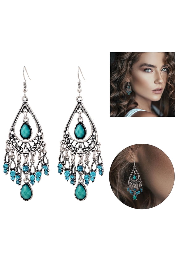 Earring for Women Creative Bohemian Vintage Carved Water Drop Tassel Earrings