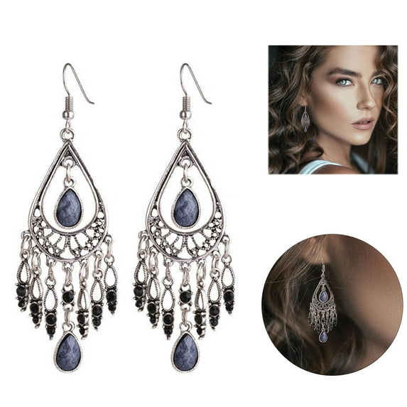TIHLMK Earring for Women Creative Bohemian Vintage Carved Water Drop Tassel Earrings