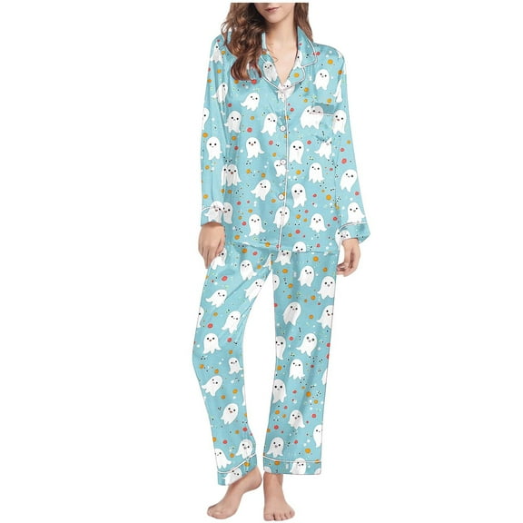 Lopecy-Sta Halloween Pajamas for Women Casual Long-Sleeved Pajama Sets Loungewear Halloween Nightwear for Party Wear