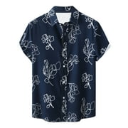 TIHLMK Hawaiian Shirt for Men Shirts Casual Blouse Mens Short Sleeve Button Down Shirts Dark Blue