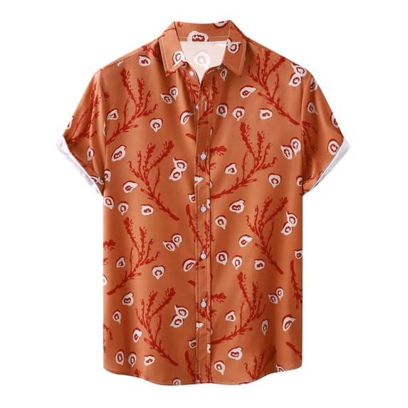 TIHLMK Hawaiian Shirt for Men Shirts Print Tops Mens Short Sleeve Button Down Shirts Orange