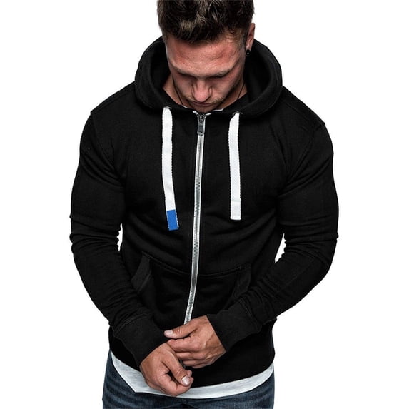 TIHLMK Hoodies for Men Summer Mens Pure Color Zipper Pullover Long Sleeve Hooded Sweatshirt Tops Blouse