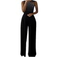 thumbnail image 1 of TIHLMK Jumpsuit for Women Women Solid Halter Jumpsuit Pajamas Casual Wide Leg Pants Gift for Women, 1 of 5