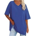 thumbnail image 1 of TIHLMK Ladies Tops and Blouses Women's Casual V-Neck Half Sleeve Solid Loose Shirt Blouse Tops Blue, 1 of 9