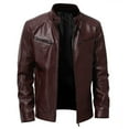 thumbnail image 1 of TIHLMK Leather Jacket Men Vintage Stand Collar Men's Leather Plus Fleece Jacket, Motorcycle Jacket, Warm Leather Jacket Red, 1 of 7