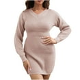 thumbnail image 1 of TIHLMK Long Dresses for Women Women's V-neck Long-sleeved Waist High-waist Sweater Dress Women's Knitted Dress Autumn Winter New Gift for Women, 1 of 6