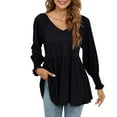 thumbnail image 1 of TIHLMK Long Sleeve Blouse Shirt Women's Fashion Autumn Winter V-Neck Blouse Solid Puff Long Sleeves T-Shirt Tops Black, 1 of 7