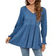 thumbnail image 1 of TIHLMK Long Sleeve Blouse Shirt Deals Clearance Women's Fashion Autumn Winter V-Neck Blouse Solid Puff Long Sleeves T-Shirt Tops Light Blue, 1 of 6